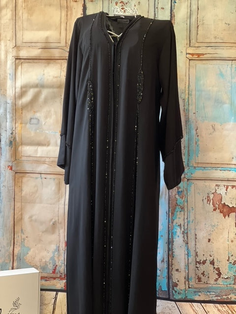 BLACK WITH RHINESTONE STRIPE ABAYA